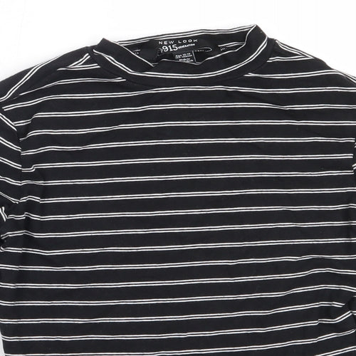 New Look Girls Black Striped Cotton Basic T-Shirt Size 12-13 Years Round Neck