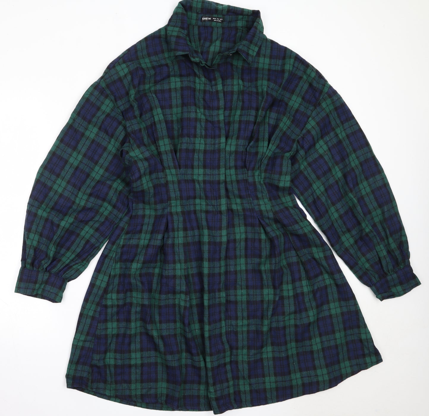 SheIn Womens Green Check Cotton Shirt Dress  Size XL  Collared
