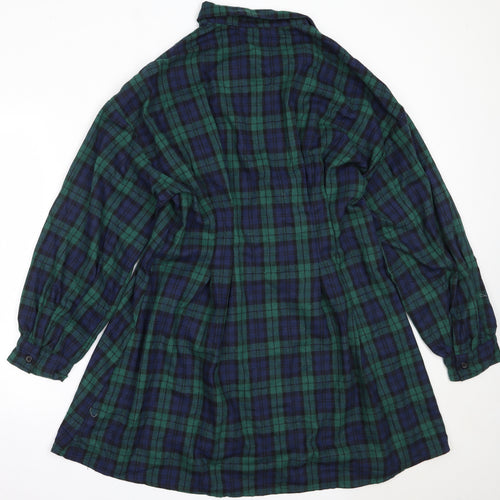 SheIn Womens Green Check Cotton Shirt Dress  Size XL  Collared