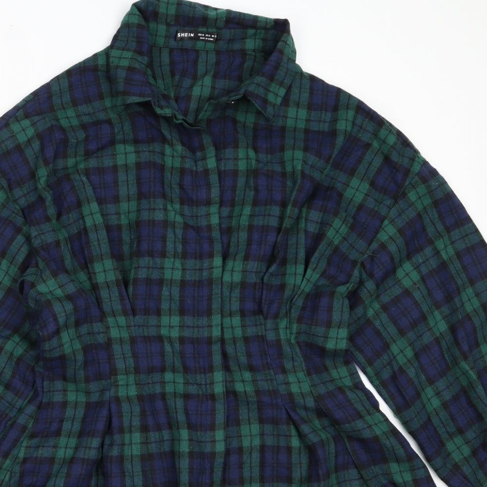 SheIn Womens Green Check Cotton Shirt Dress  Size XL  Collared