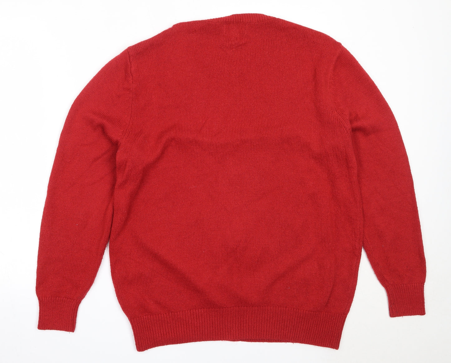 George Mens Red Round Neck  Acrylic Pullover Jumper Size L   - Christmas Rudolph
