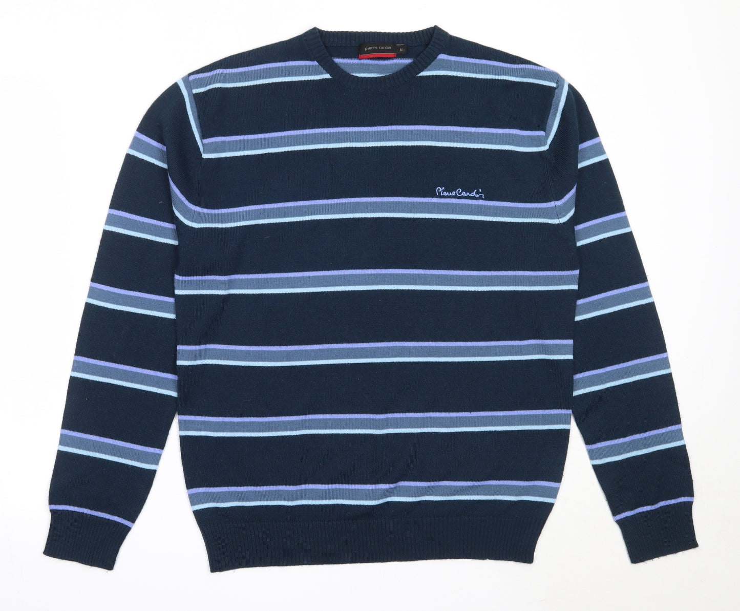 Pierre Cardin Mens Blue Round Neck Striped Acrylic Pullover Jumper Size M