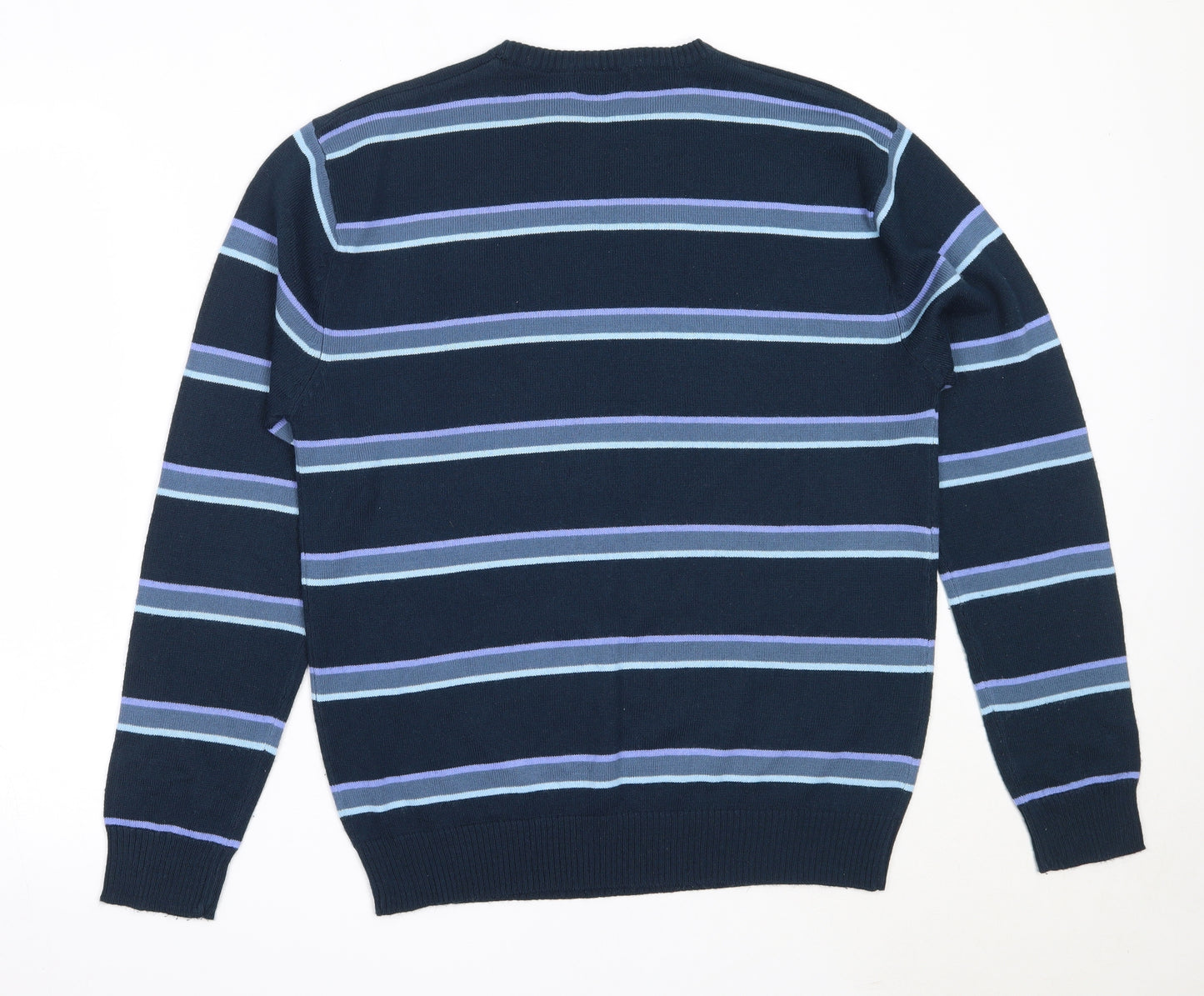 Pierre Cardin Mens Blue Round Neck Striped Acrylic Pullover Jumper Size M