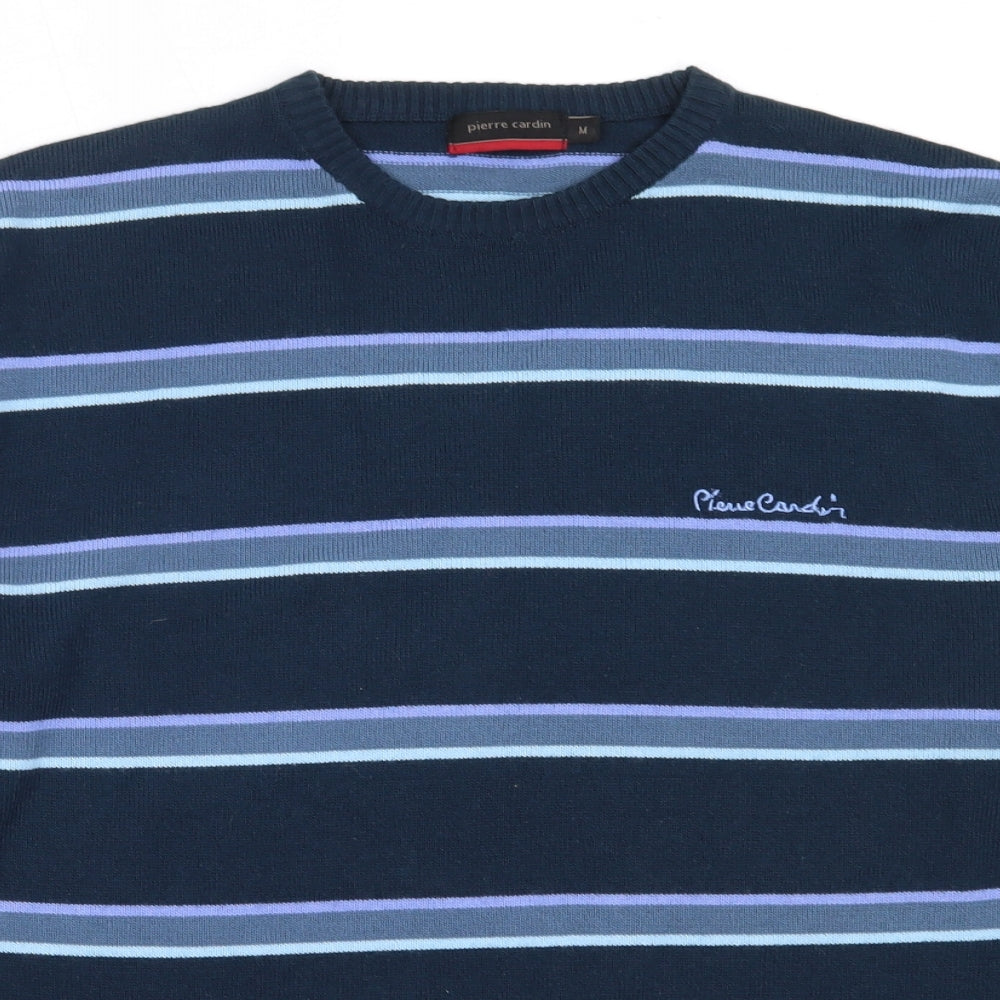Pierre Cardin Mens Blue Round Neck Striped Acrylic Pullover Jumper Size M