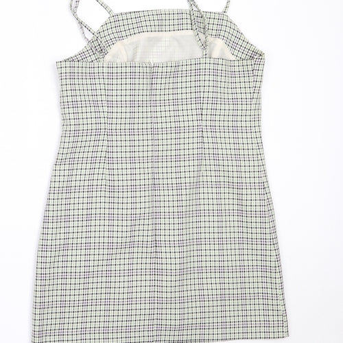 Miss Selfridge Womens Green Check Polyester Mini  Size 10  Square Neck