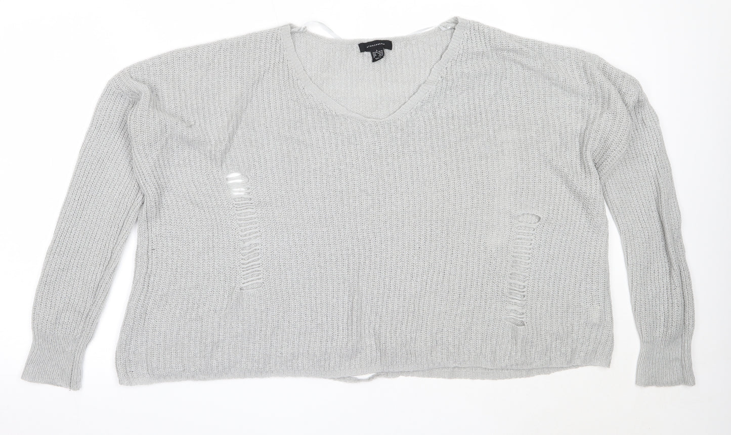 Atmosphere Womens Grey V-Neck  Acrylic Pullover Jumper Size L