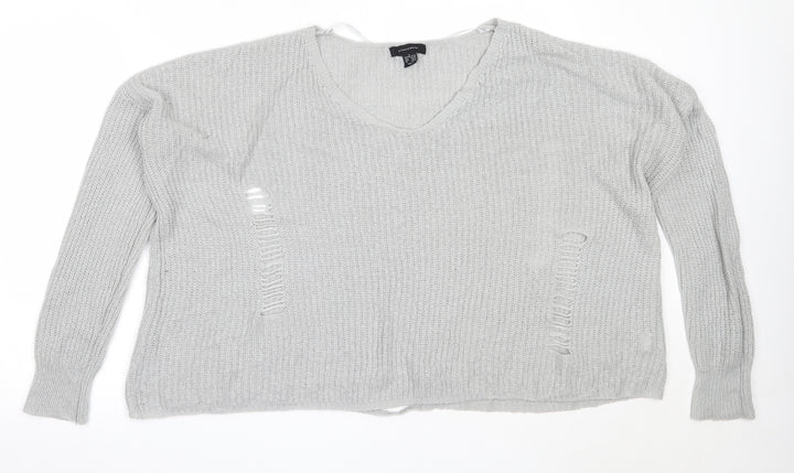 Atmosphere Womens Grey V-Neck  Acrylic Pullover Jumper Size L