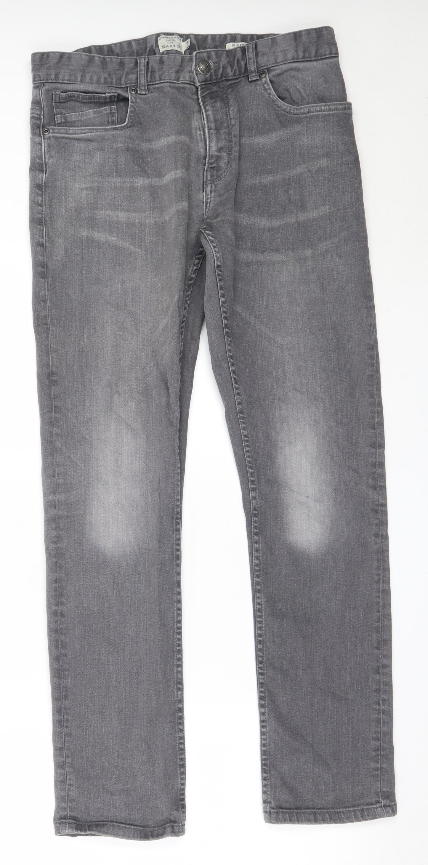 Easy Mens Grey  Cotton Straight Jeans Size 32 in L31 in Slim