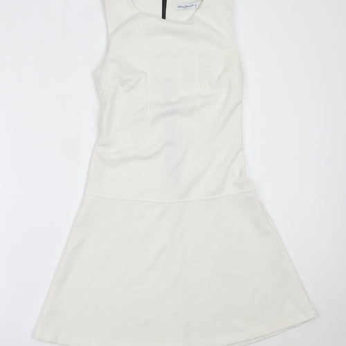 Sabrina Diamarti Womens White  Polyester Fit & Flare  Size M  Round Neck