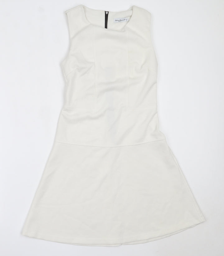 Sabrina Diamarti Womens White  Polyester Fit & Flare  Size M  Round Neck