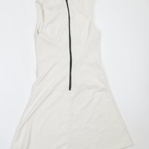 Sabrina Diamarti Womens White  Polyester Fit & Flare  Size M  Round Neck