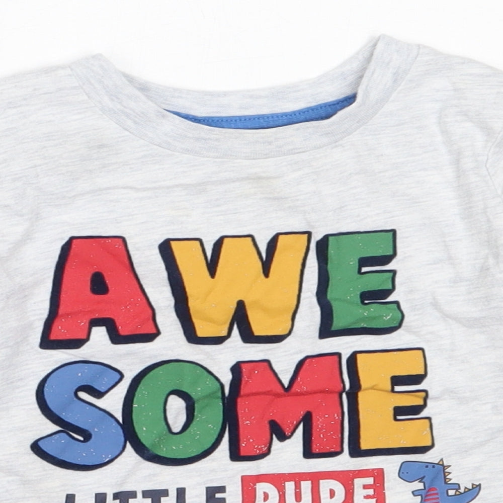 Primark Boys Grey  Cotton Basic T-Shirt Size 2-3 Years Round Neck