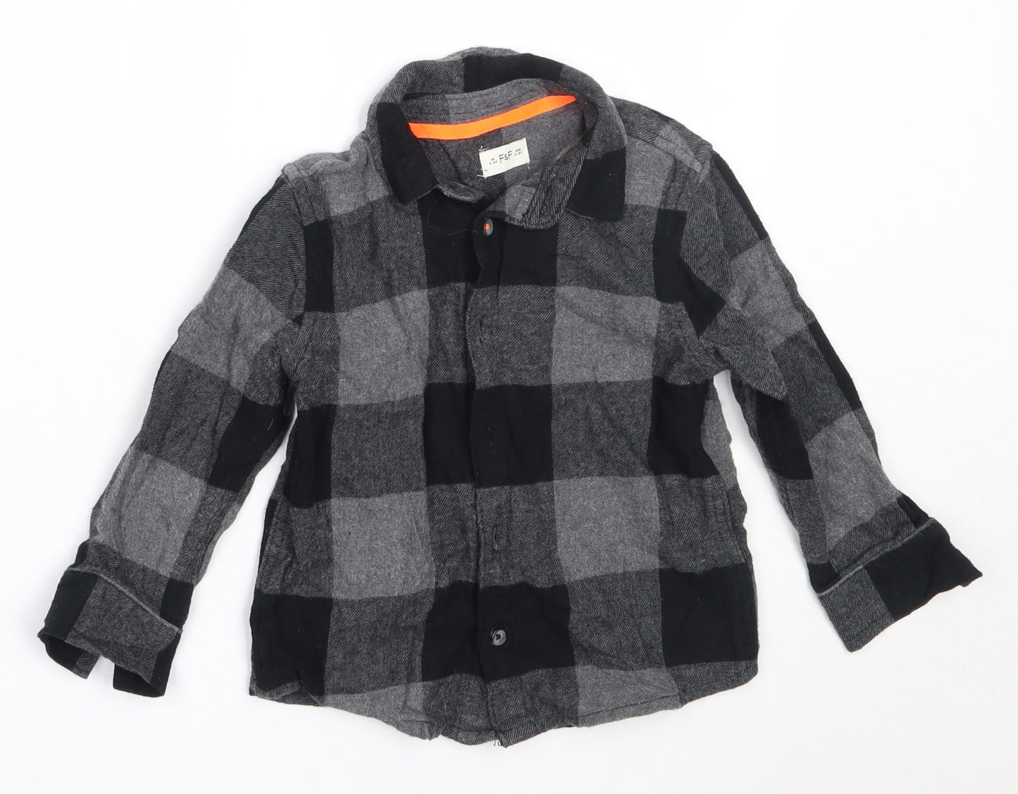 F&F Boys Grey Check Cotton Basic Button-Up Size 2-3 Years Collared