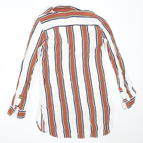 Marks and Spencer Womens White Striped Viscose Basic Blouse Size 8 Collared
