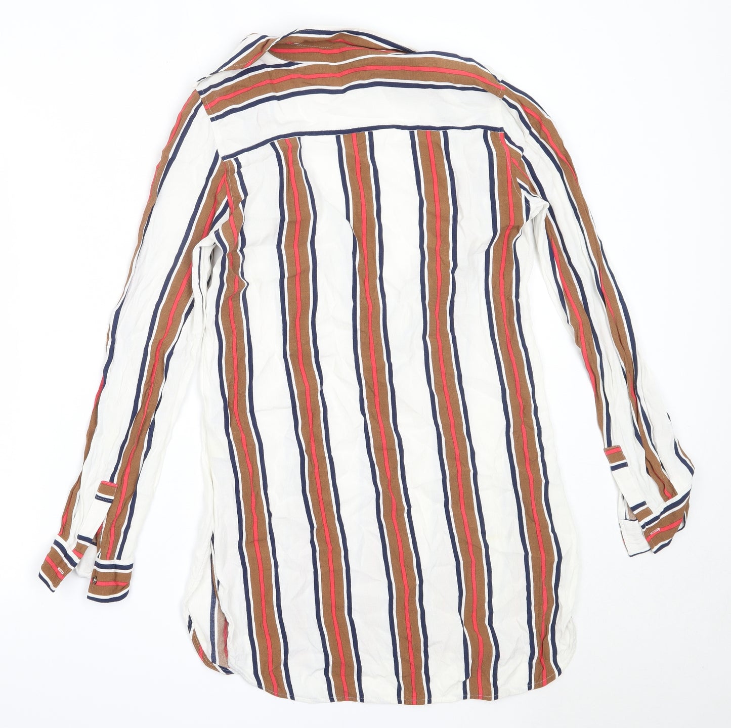 Marks and Spencer Womens White Striped Viscose Basic Blouse Size 8 Collared