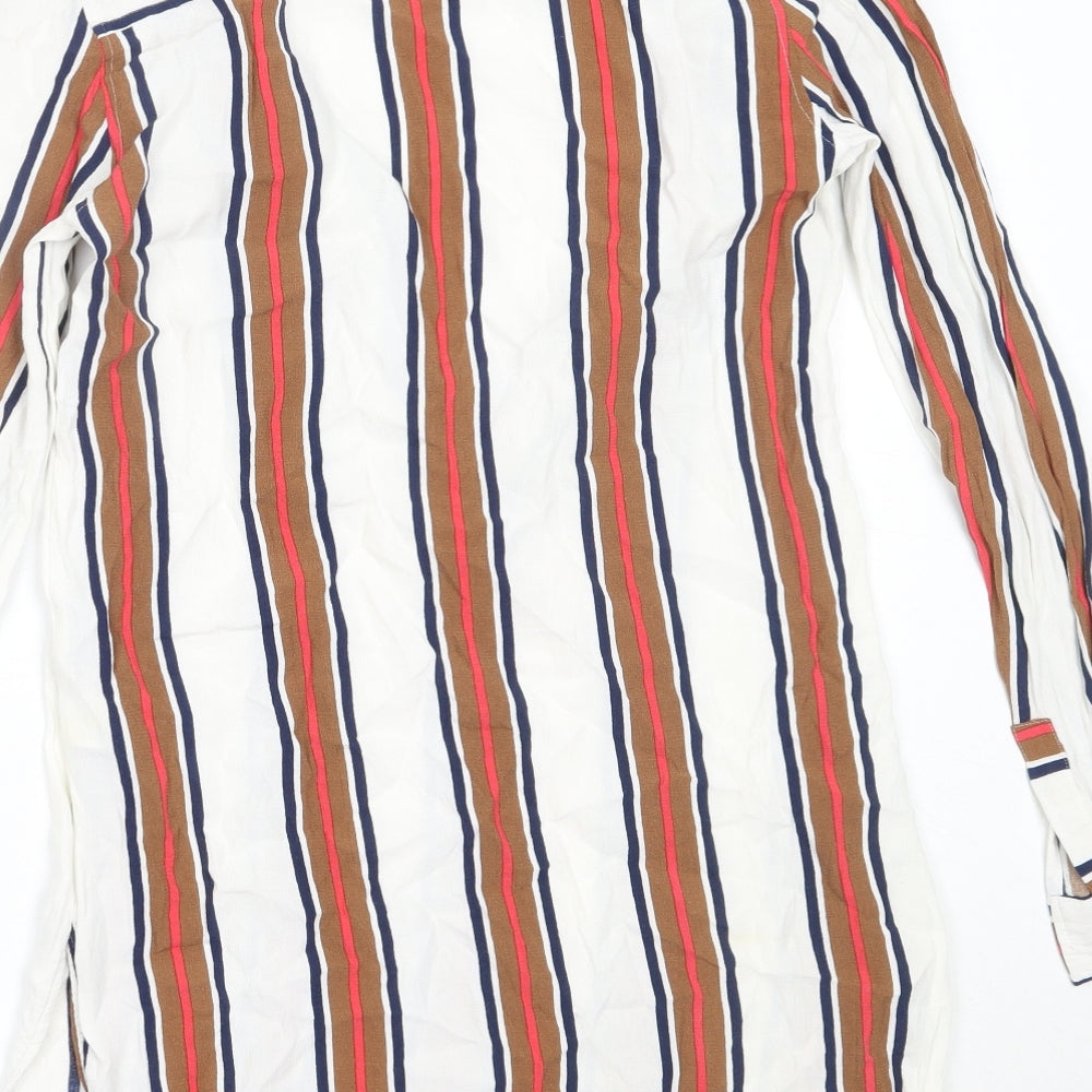 Marks and Spencer Womens White Striped Viscose Basic Blouse Size 8 Collared
