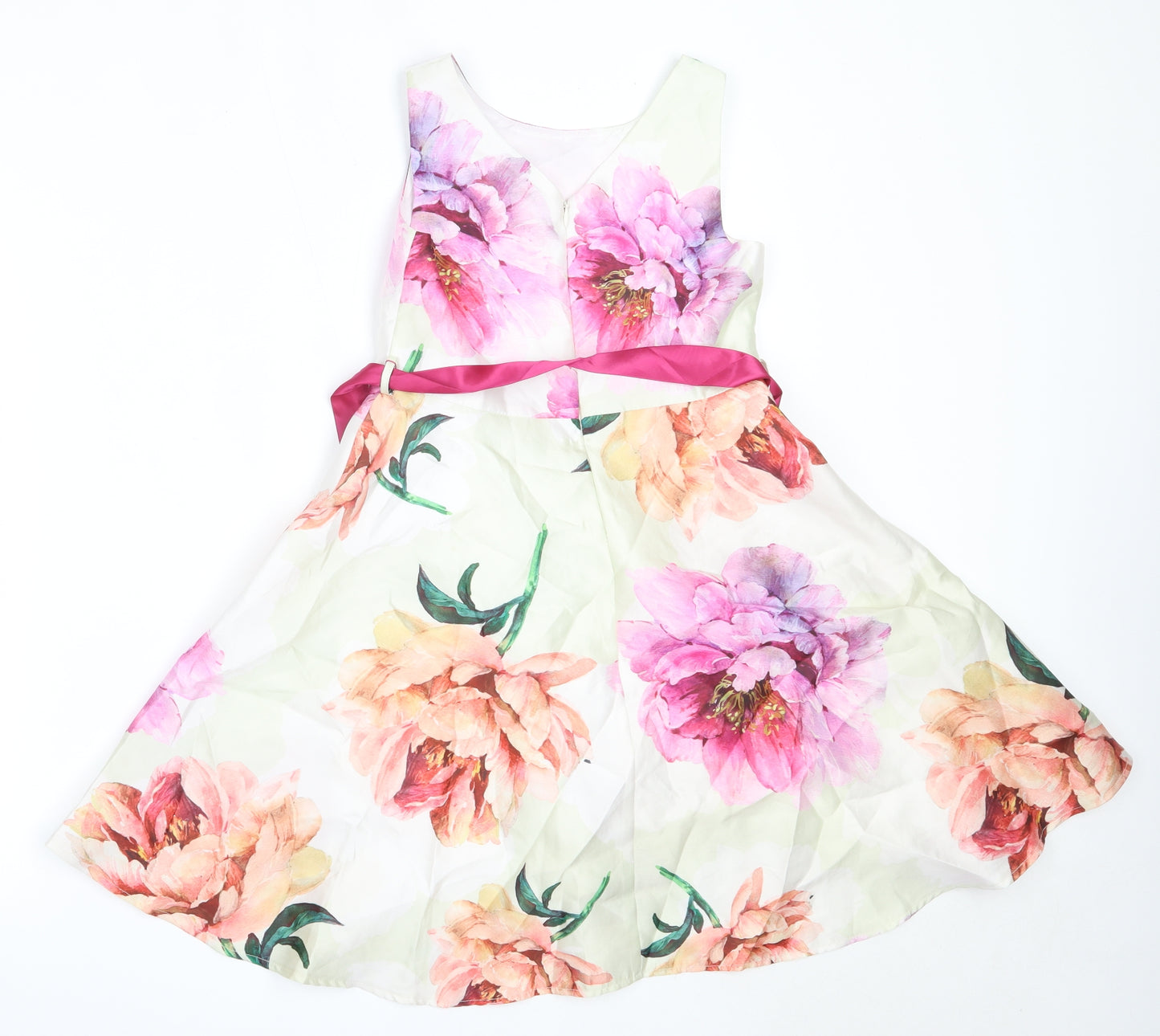 Monsoon Girls Ivory Floral Polyester Fit & Flare  Size 8 Years  Round Neck