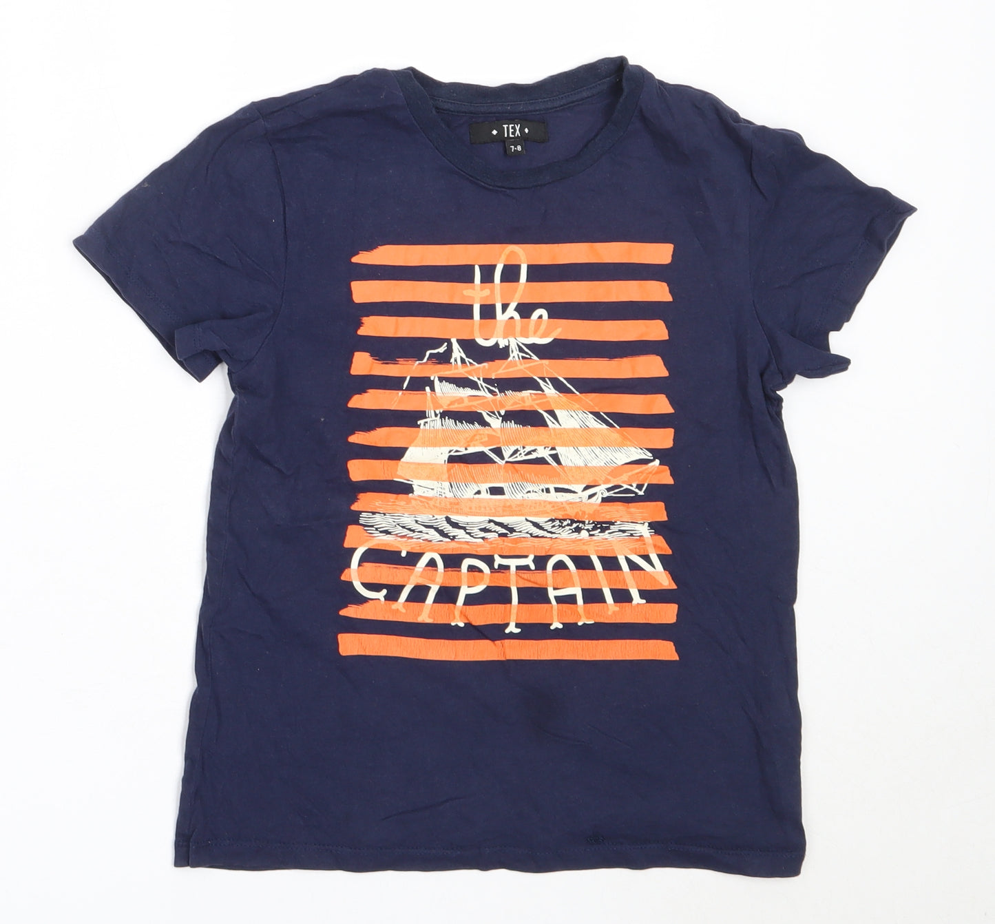 TEX Boys Blue  Cotton Basic T-Shirt Size 7-8 Years Round Neck