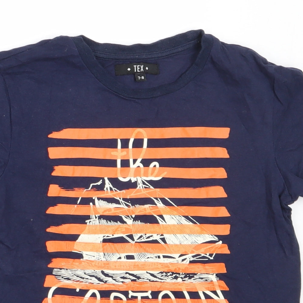 TEX Boys Blue  Cotton Basic T-Shirt Size 7-8 Years Round Neck
