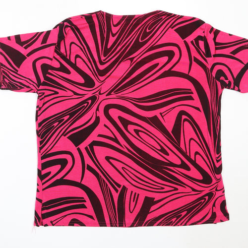 Eye Casuals Womens Pink Geometric Polyester Basic Blouse Size XL Round Neck
