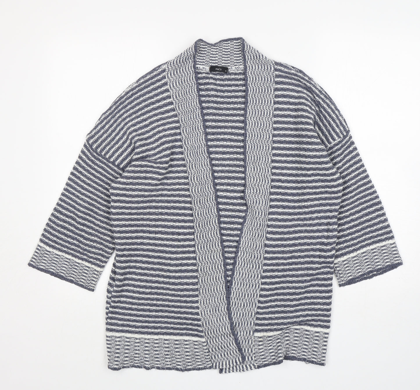 M&Co Womens Blue V-Neck Striped Cotton Cardigan Jumper Size 12