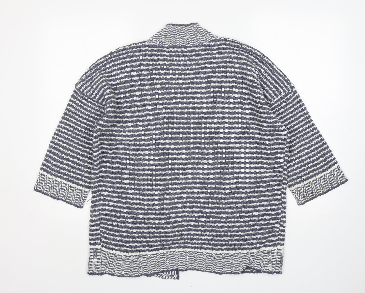 M&Co Womens Blue V-Neck Striped Cotton Cardigan Jumper Size 12