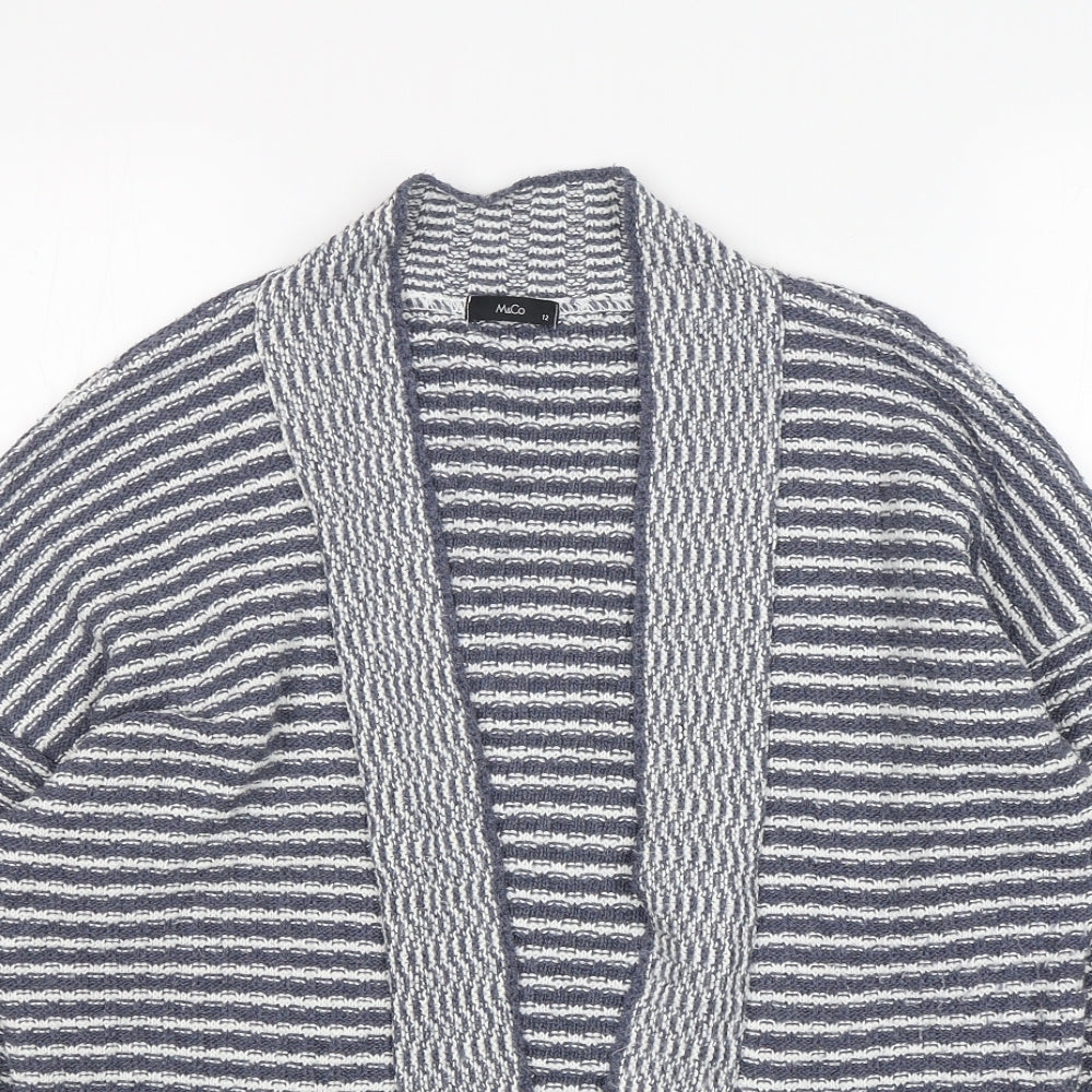M&Co Womens Blue V-Neck Striped Cotton Cardigan Jumper Size 12