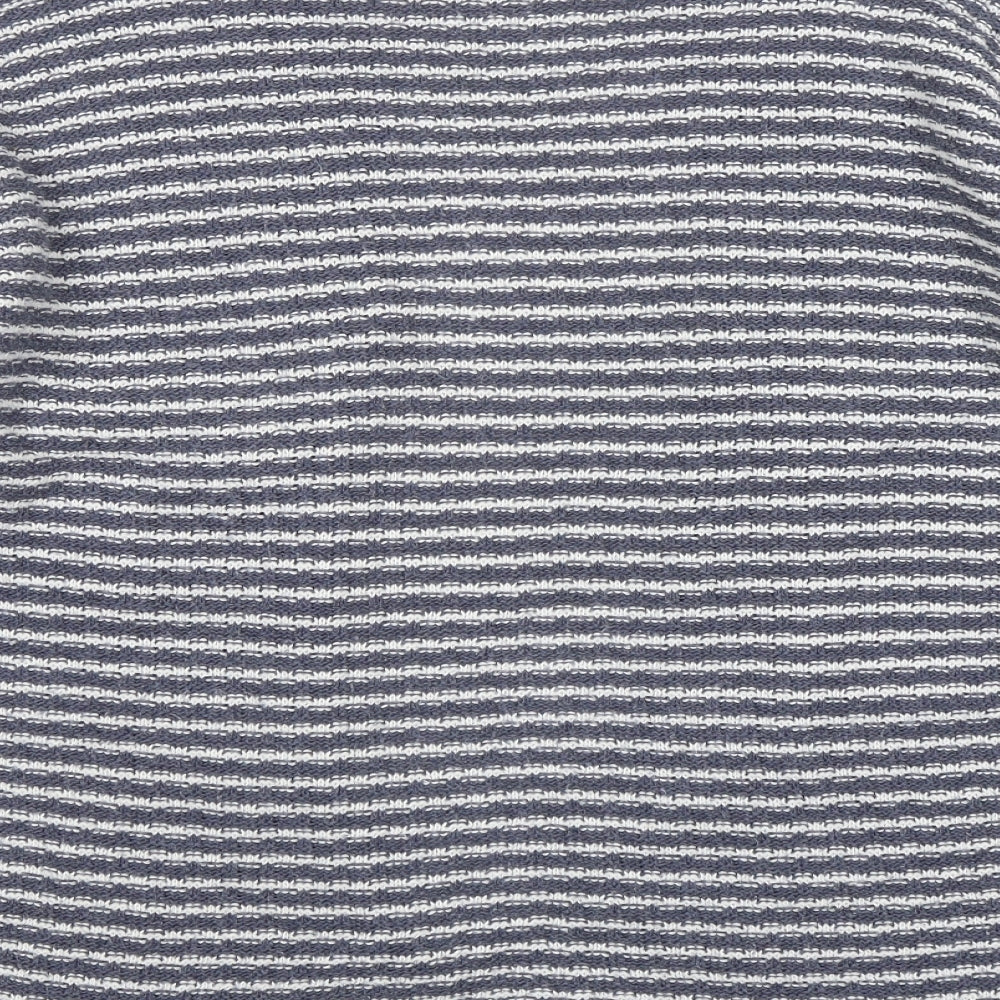 M&Co Womens Blue V-Neck Striped Cotton Cardigan Jumper Size 12
