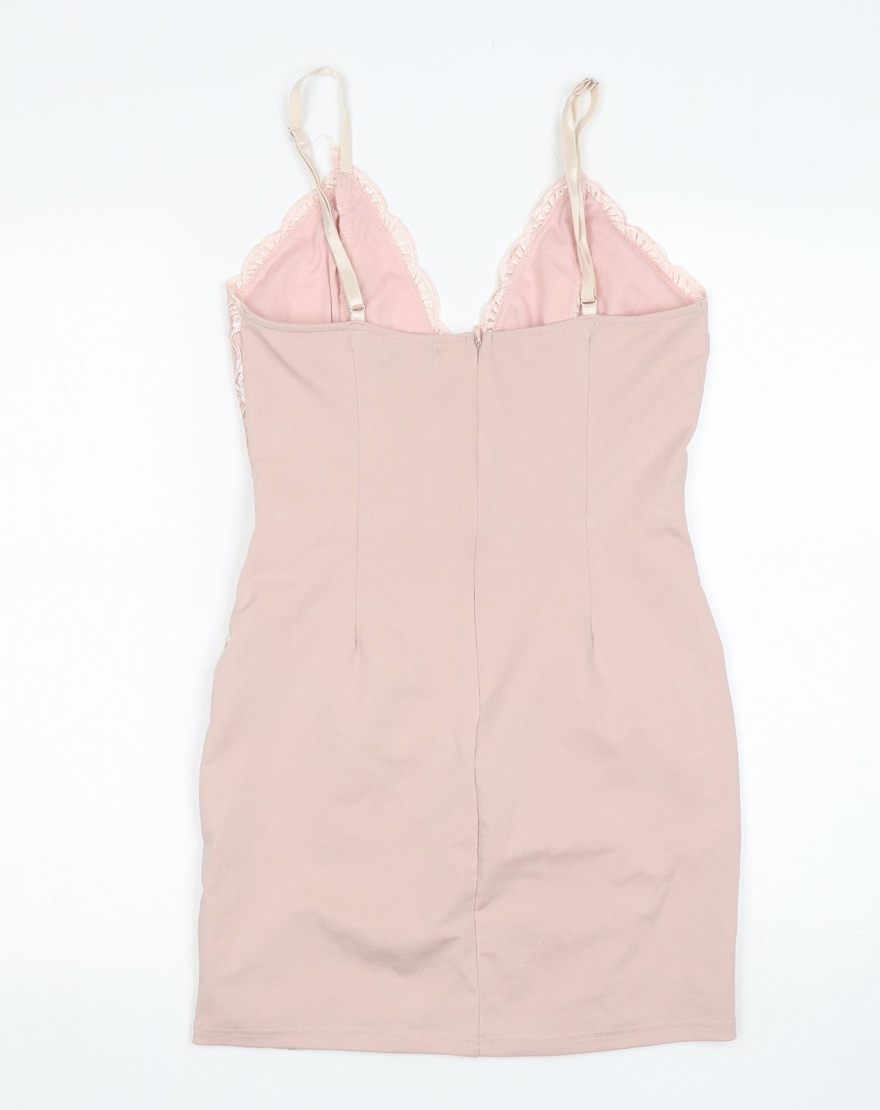 PRETTYLITTLETHING Womens Pink Floral Polyester Mini  Size 8  V-Neck