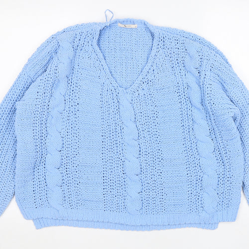 TU Womens Blue V-Neck  Polyester Pullover Jumper Size 10