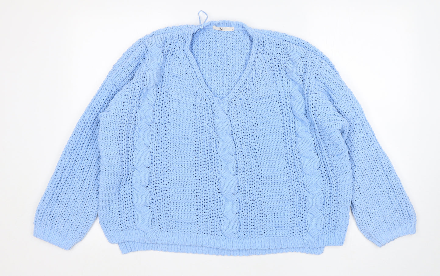 TU Womens Blue V-Neck  Polyester Pullover Jumper Size 10