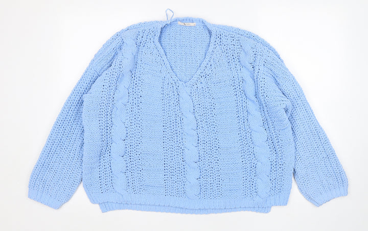 TU Womens Blue V-Neck  Polyester Pullover Jumper Size 10