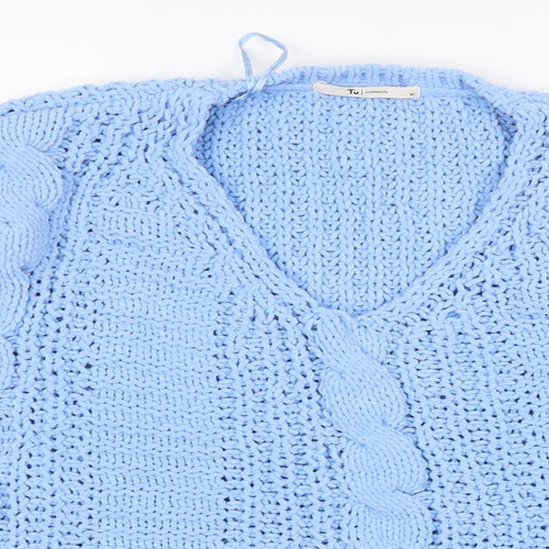 TU Womens Blue V-Neck  Polyester Pullover Jumper Size 10
