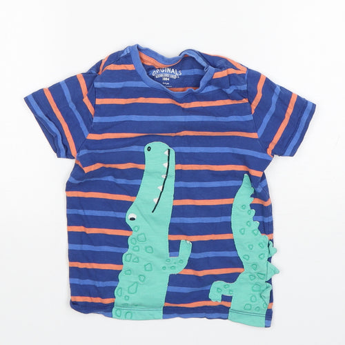 M&S Boys Multicoloured Striped Cotton Basic T-Shirt Size 3-4 Years Round Neck