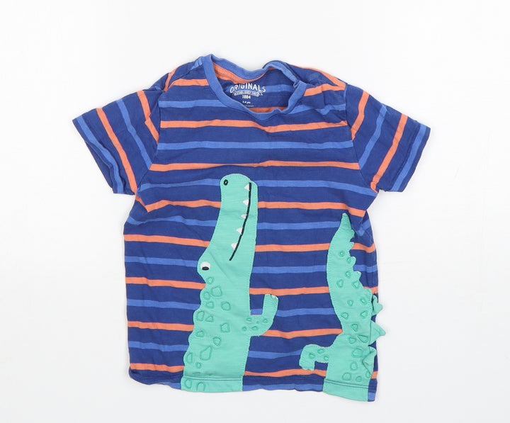 M&S Boys Multicoloured Striped Cotton Basic T-Shirt Size 3-4 Years Round Neck