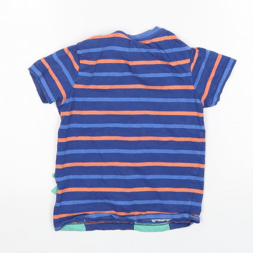 M&S Boys Multicoloured Striped Cotton Basic T-Shirt Size 3-4 Years Round Neck