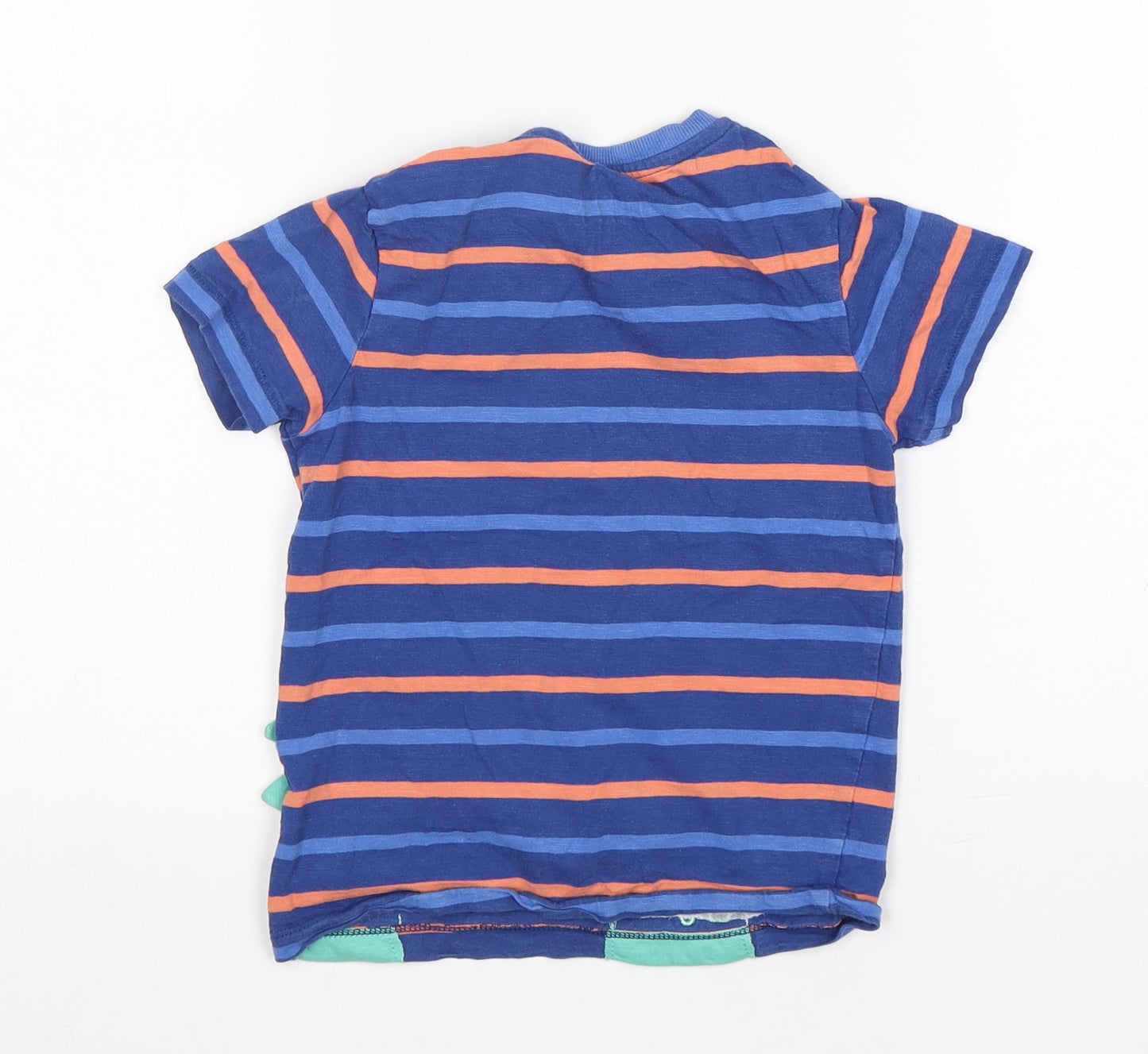 M&S Boys Multicoloured Striped Cotton Basic T-Shirt Size 3-4 Years Round Neck