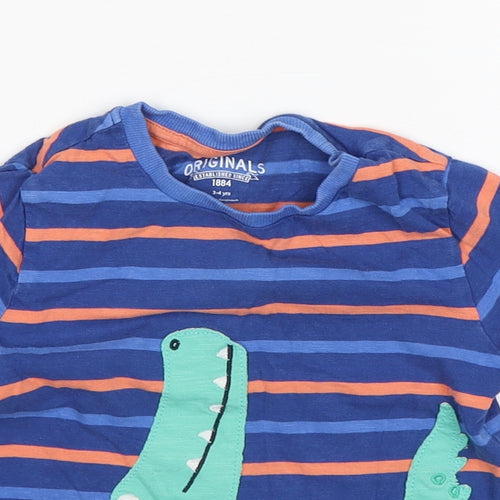 M&S Boys Multicoloured Striped Cotton Basic T-Shirt Size 3-4 Years Round Neck