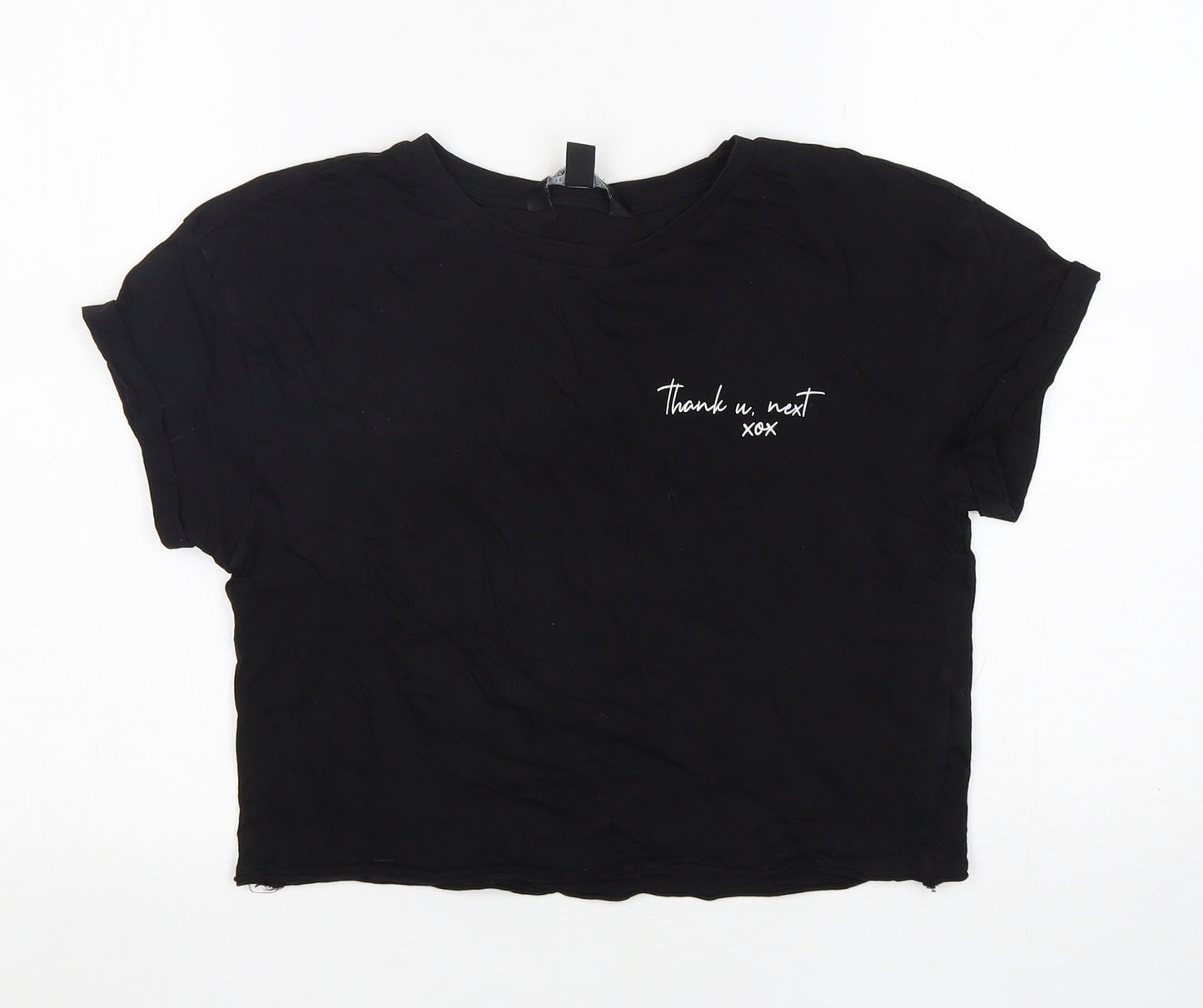 New Look Girls Black  Cotton Cropped T-Shirt Size 12-13 Years Round Neck