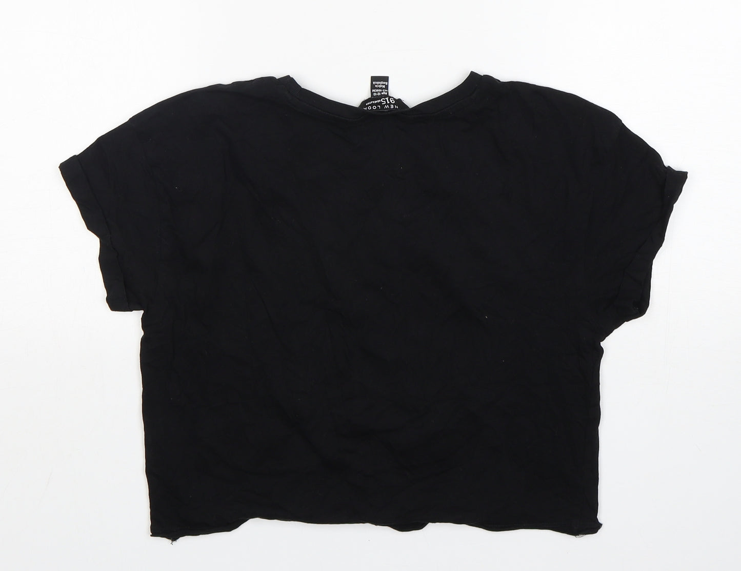 New Look Girls Black  Cotton Cropped T-Shirt Size 12-13 Years Round Neck
