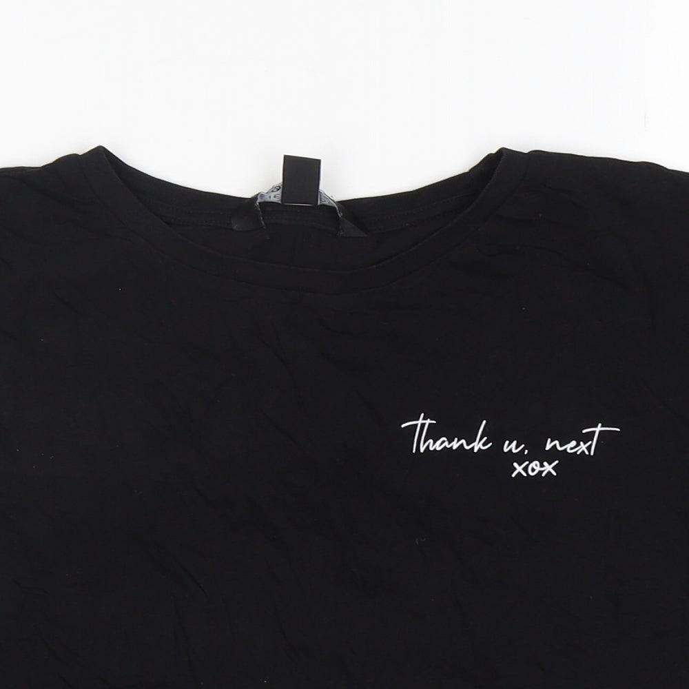 New Look Girls Black  Cotton Cropped T-Shirt Size 12-13 Years Round Neck