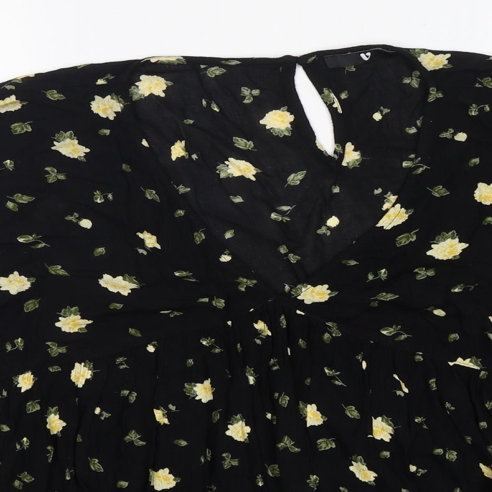 Very Womens Blue Floral Viscose Basic Blouse Size 18 V-Neck