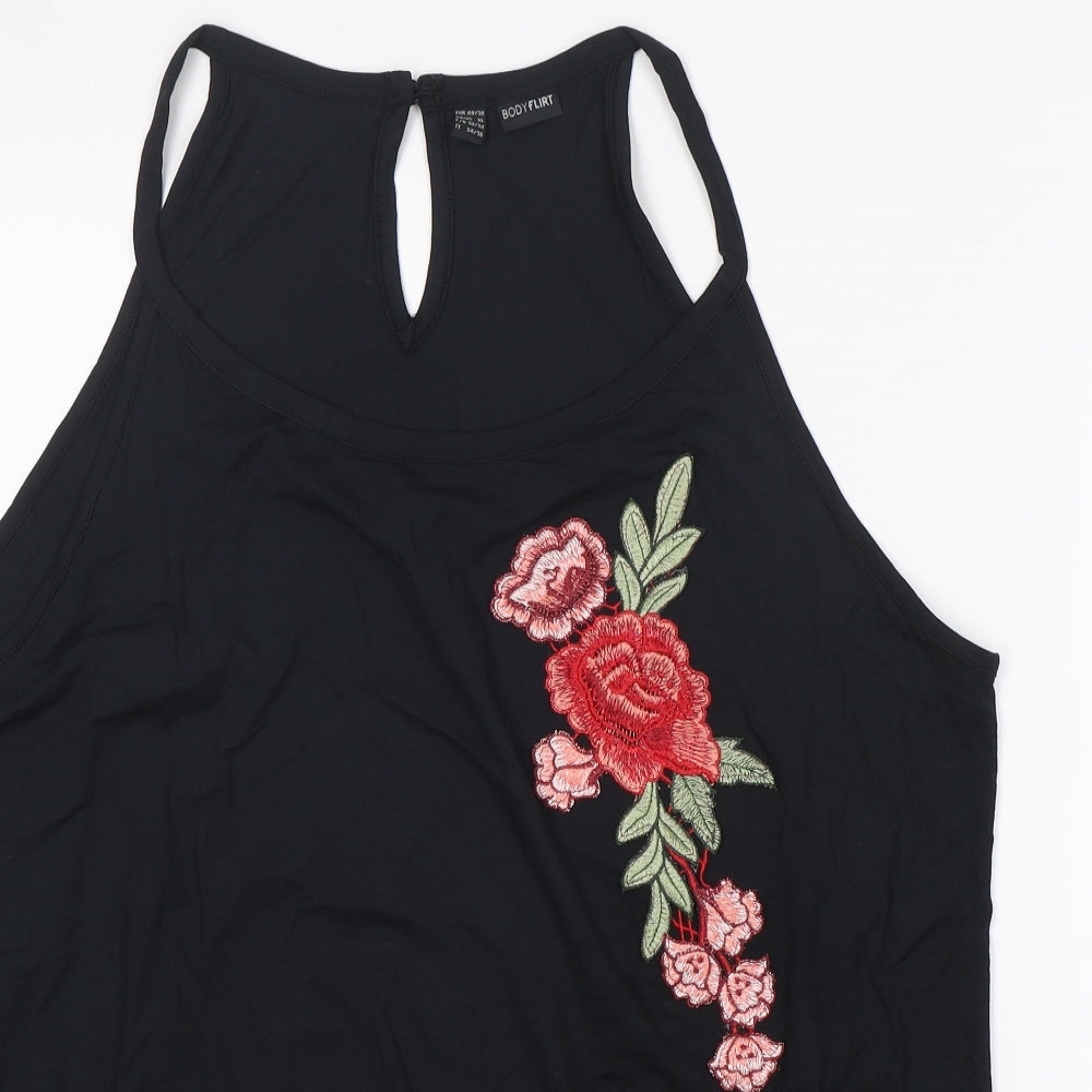 Body Flirt Womens Black Floral Viscose Basic Tank Size XL Round Neck