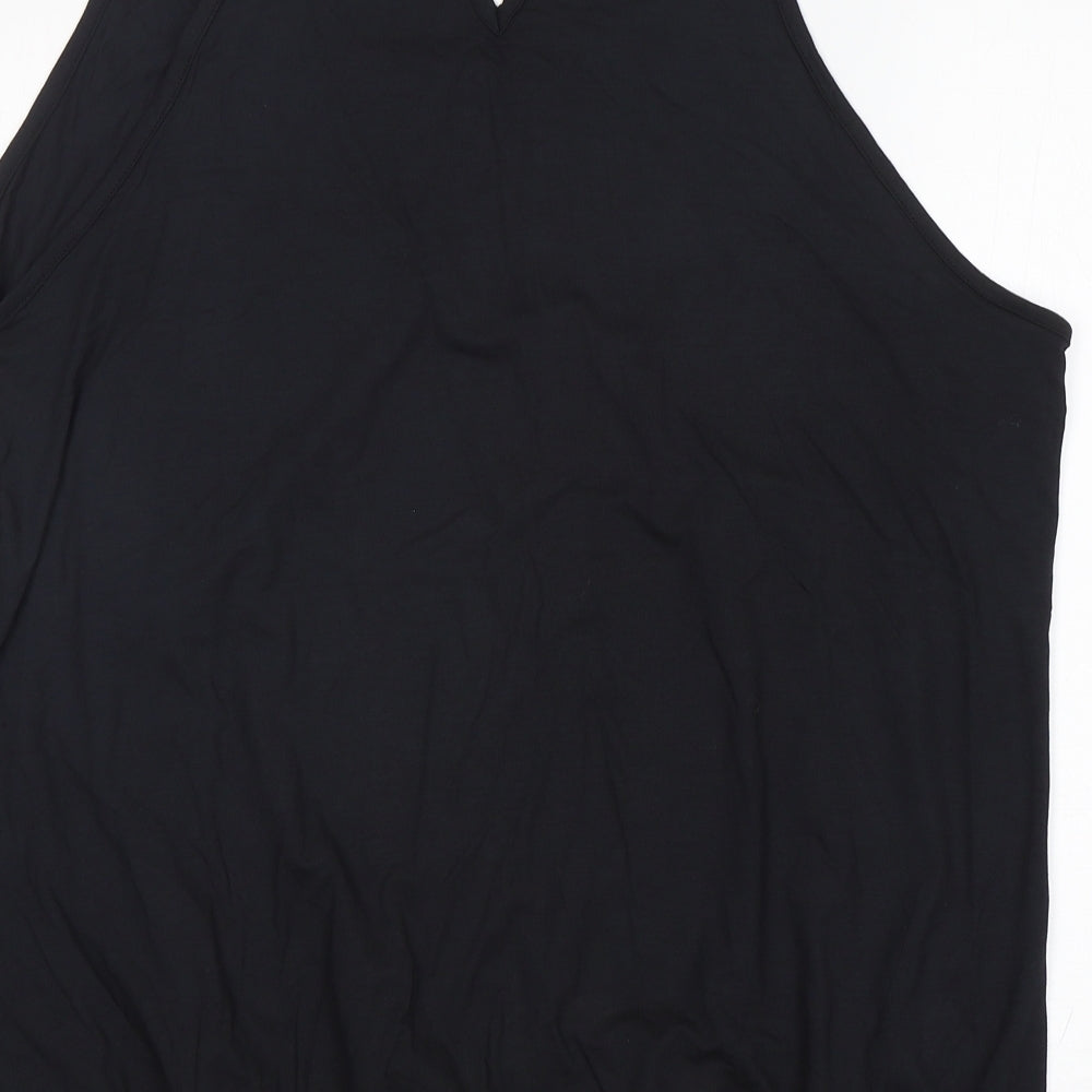 Body Flirt Womens Black Floral Viscose Basic Tank Size XL Round Neck