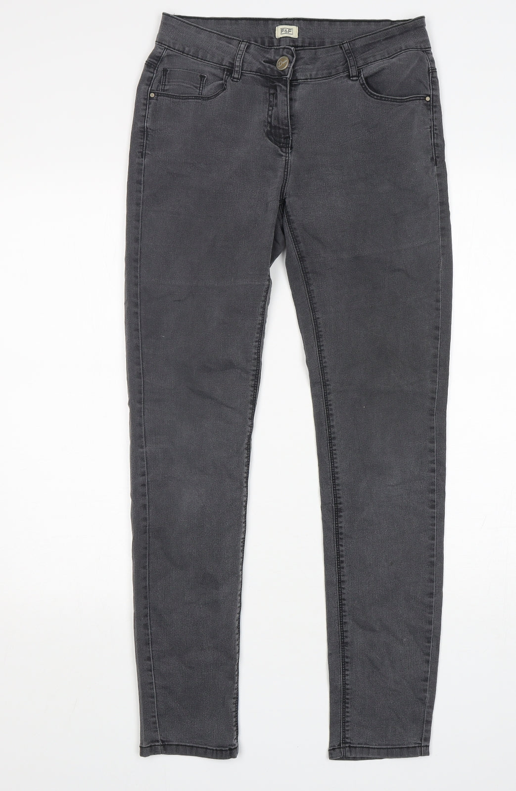 F&F Womens Grey  Cotton Skinny Jeans Size 8 L30 in Regular