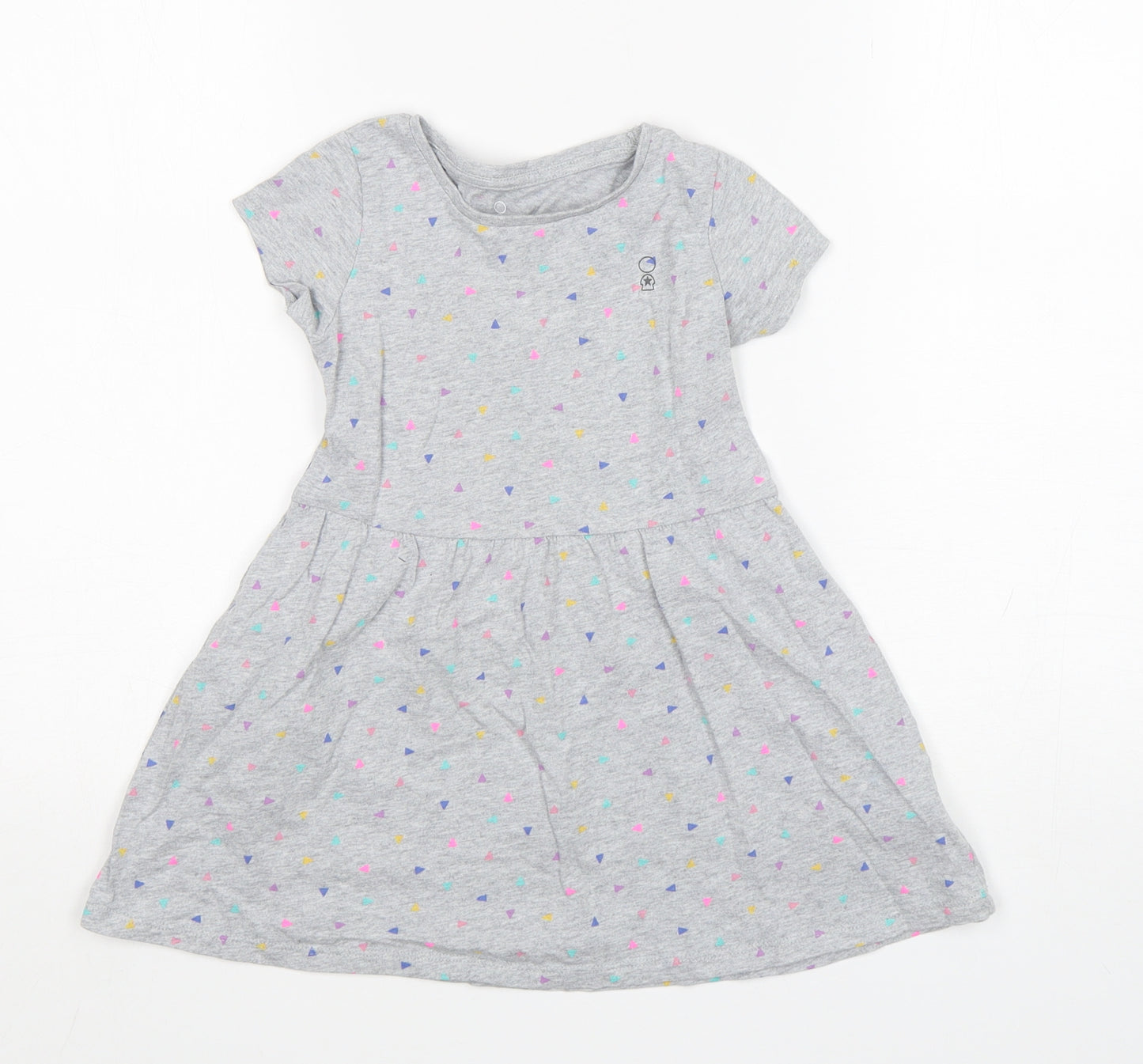 Mothercare Girls Grey Polka Dot Cotton A-Line  Size 3-4 Years  Round Neck