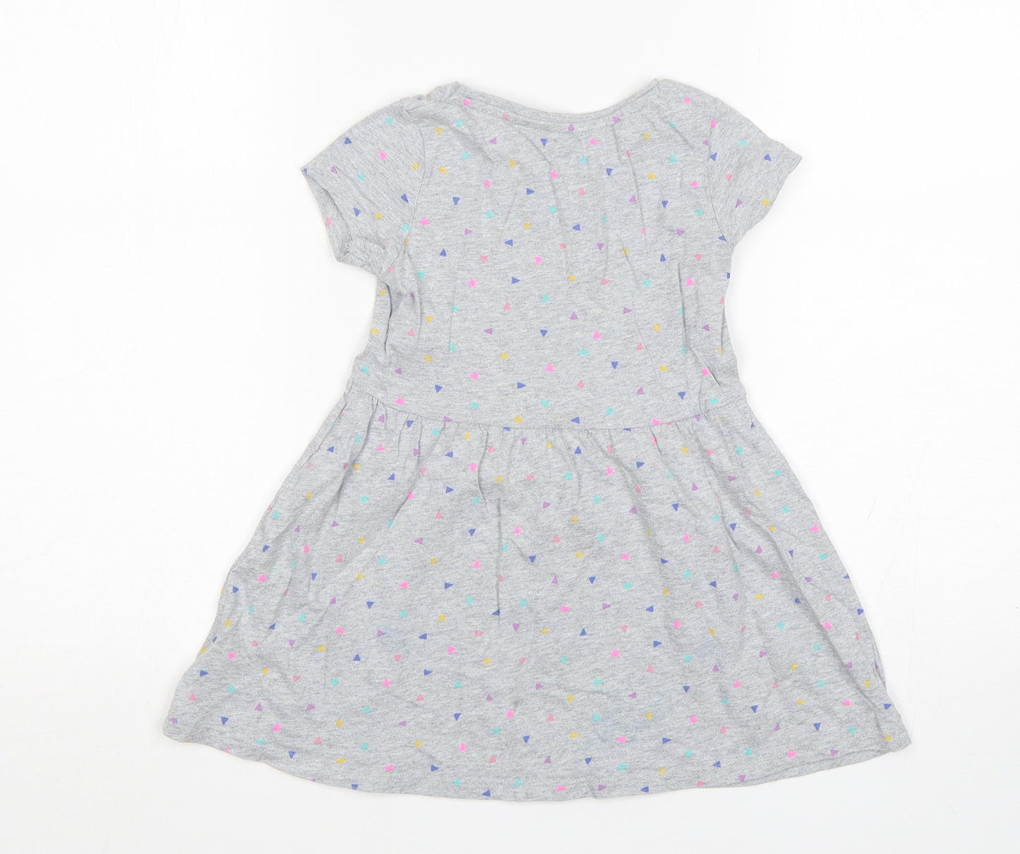 Mothercare Girls Grey Polka Dot Cotton A-Line  Size 3-4 Years  Round Neck