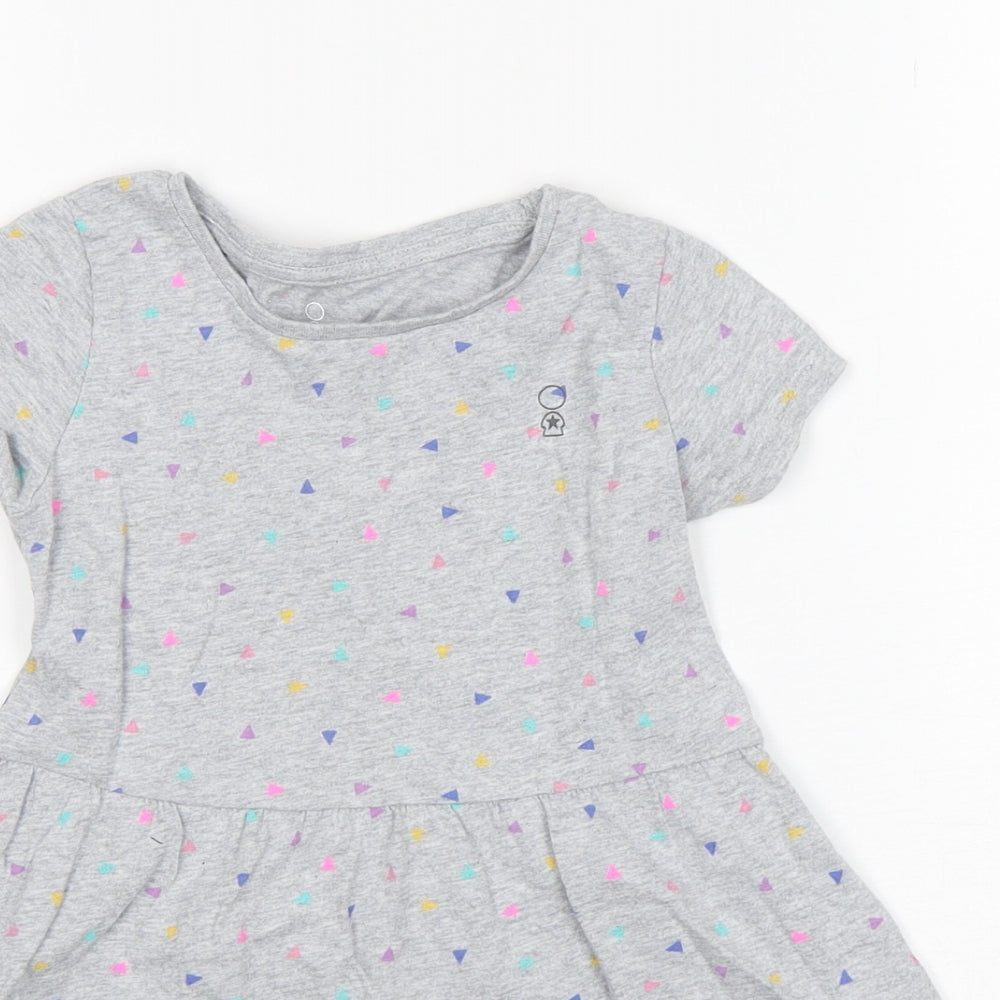 Mothercare Girls Grey Polka Dot Cotton A-Line  Size 3-4 Years  Round Neck