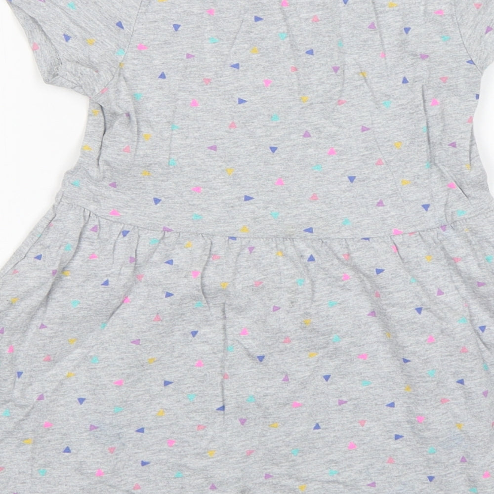 Mothercare Girls Grey Polka Dot Cotton A-Line  Size 3-4 Years  Round Neck