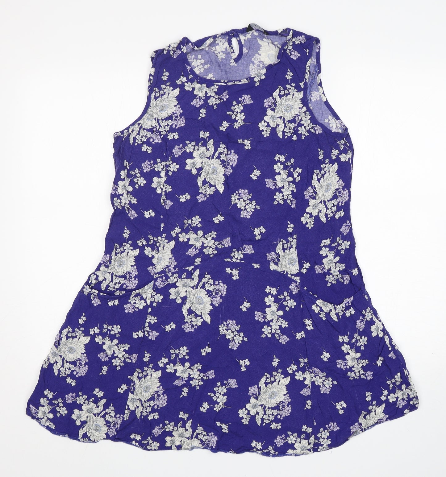 F&F Womens Blue Floral Viscose Basic Tank Size 14 Round Neck